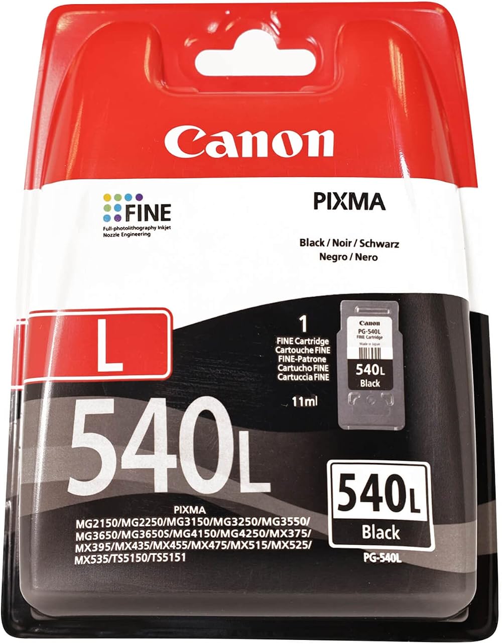 Canon PG-540L Cartridge Size L Black Blister Packaging