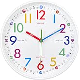 AIRUIFU Wall Clock for Kids Learning to Teaching Time Wall Clocks Battery Operated Silent Non Ticking - Analog Colorful Clock Decorative for Kids Room,Classroom,School,Nursery School,playroom(8 Inch)