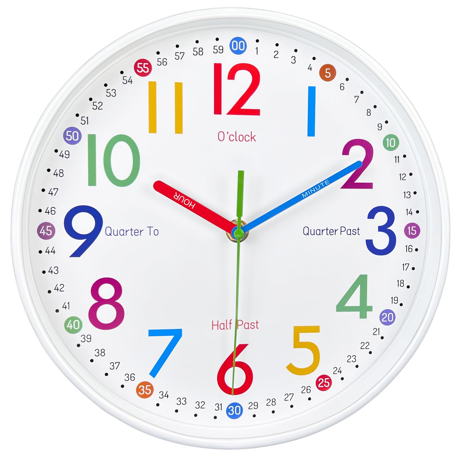 Photo 1 of Learning Clock for Kids-Telling Time Easily Non Ticking Battery Operated Kids Teaching Clock Silent Colorful Teaching Time Clock Decorative for Kids Room Classroom School Playroom (8 Inch)