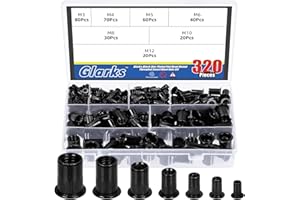 Glarks 320Pcs Metric Rivet Nuts Kit M3 M4 M5 M6 M8 M10 M12 Rivet Nuts Black Zinc Plated Carbon Steel Flat Head Rivnut Threade