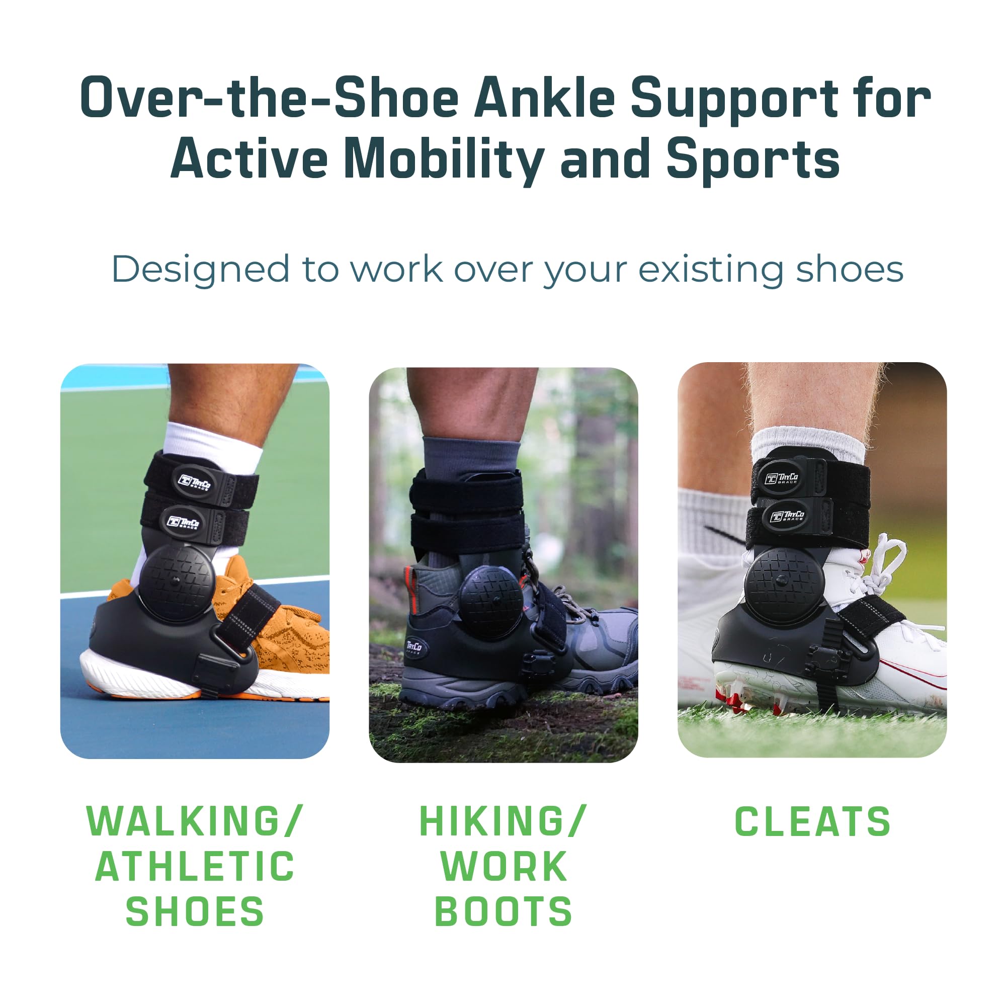 Condition photo showing As Is for tayco over-the-shoe athleticx ankle support brace for football, lacrosse, hiking, pickleball, walkin