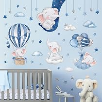 Sacinora Baby Elephant Family Wall Decals - Removable Vinyl Wall Stickers For Kids Room Nursery Decor