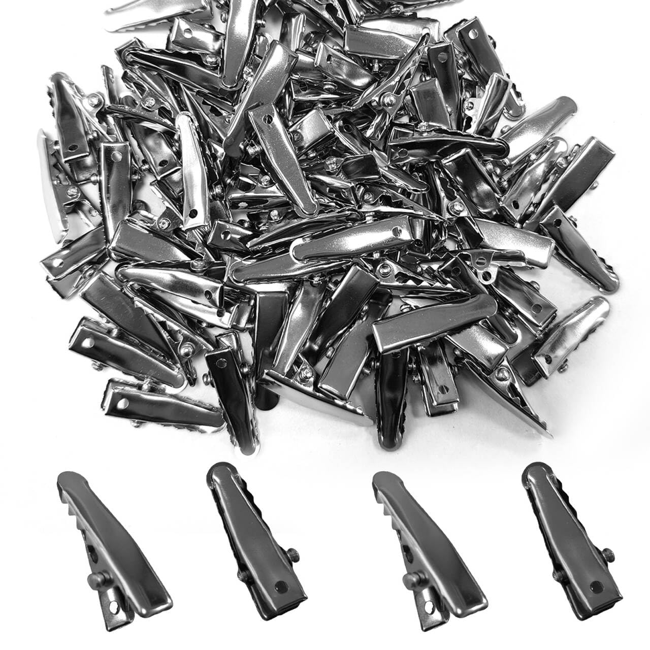 Photo 1 of 120PCS Silver Metal Small Alligator Hair Clips - Crocodile Clips for Hair Accessories, Crafts, DIY Supplies, and Craft Projects