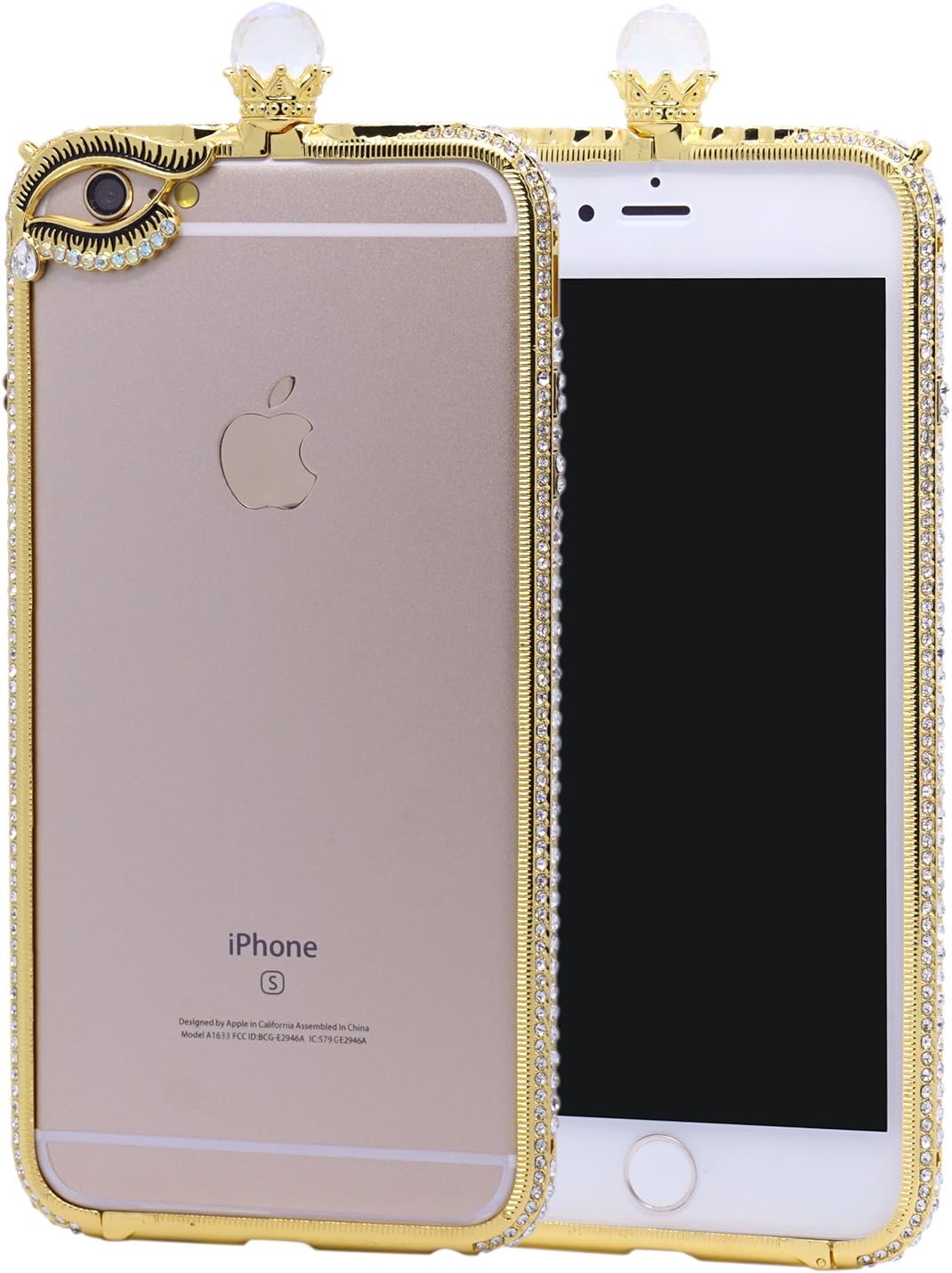 iPhone 6 Case TycoonYu Metal Frame Bumper Big Gem Sparkle Crystal Diamond Luxury Shining Bling Angel's Wing Case for iPhone 6 (Wing Gold 4.7)