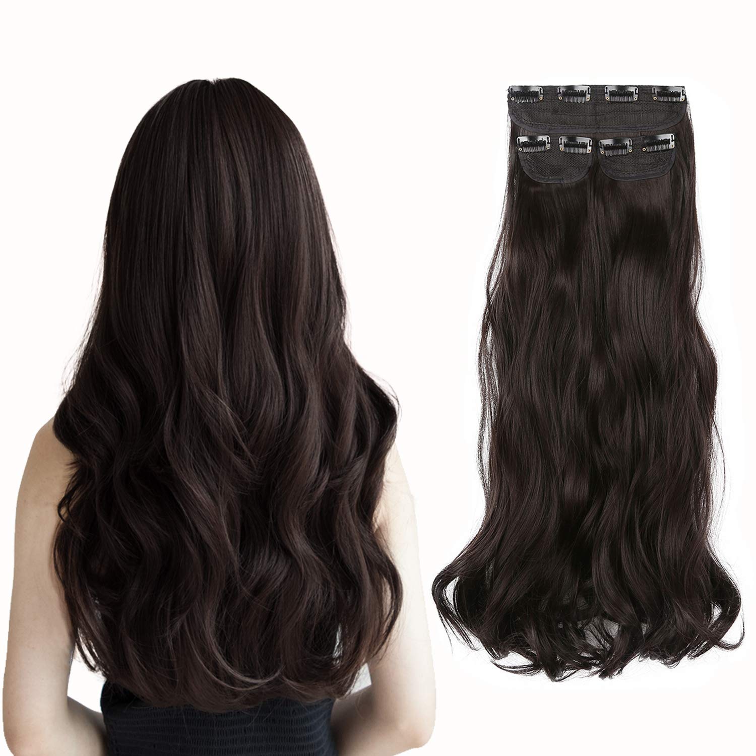 Clip in Hair Extensions Hair Pieces For Women (3 PCS Set Curly Wavy Invisible Thick Synthetic Hair Extensions ) -Dark brown Daimeisy 16”