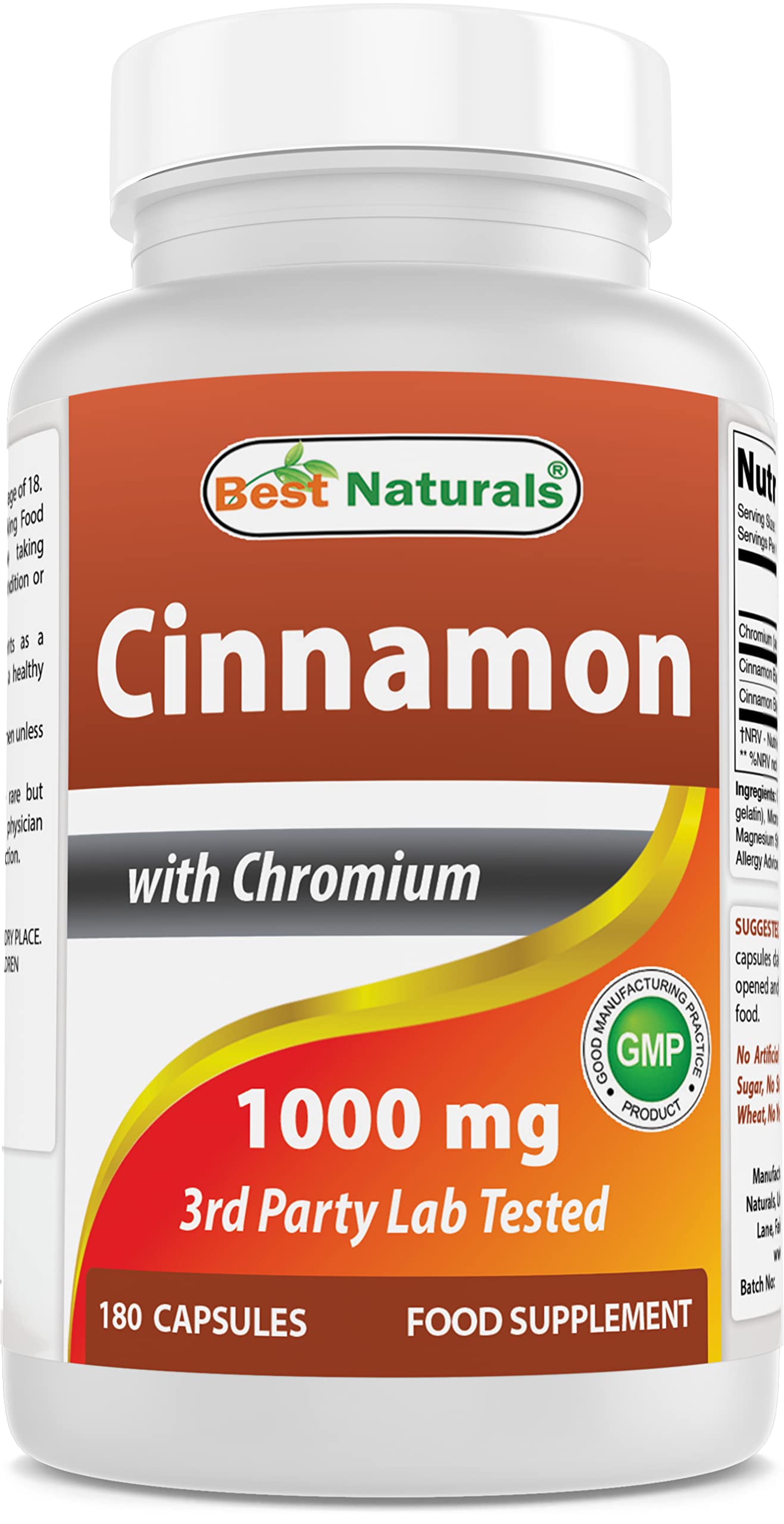 Best Naturals Cinnamon 1000 mg with Chromium 200 mcg 180 Capsules (180 Count (Pack of 1))