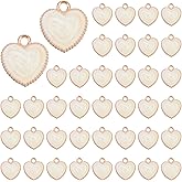 Ymapinc White Heart Charms,40Pcs Oil-Drop Pearlescent Cute Charms for Jewelry Making,Gold-Rimmed Bracelets Pendants White Love Charm Bracelet & Necklace Charm for DIY Keychain Earrings Crafts