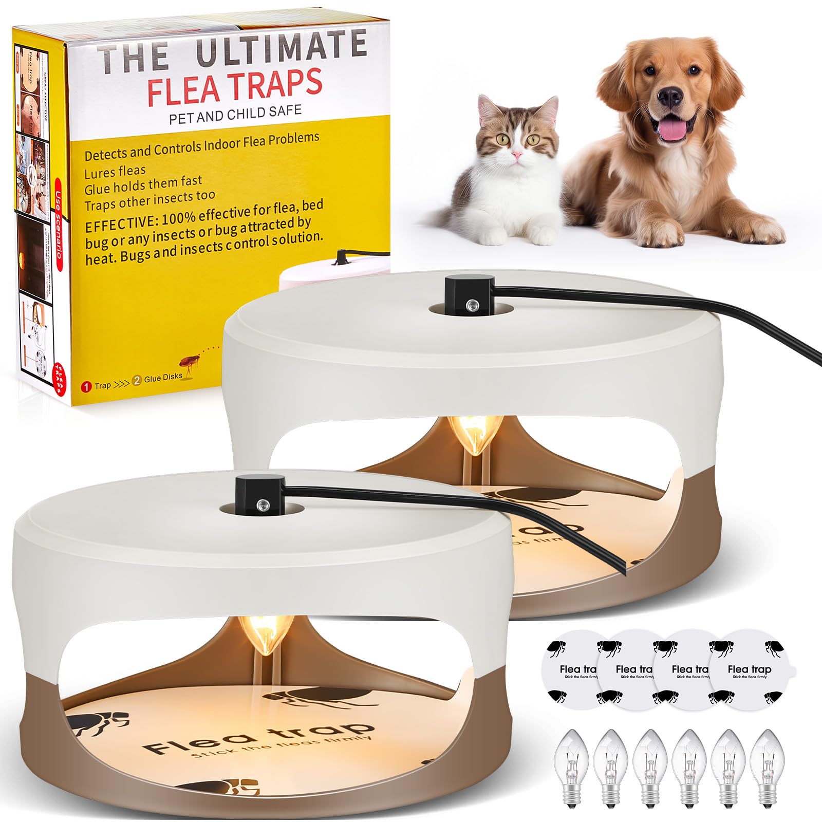 Photo 1 of Qualirey 2 Pack Flea Traps with Sticky Disc Bulbs for Inside Your Home Flea Light Traps for Indoor Safe to Pets (White Coffee)
