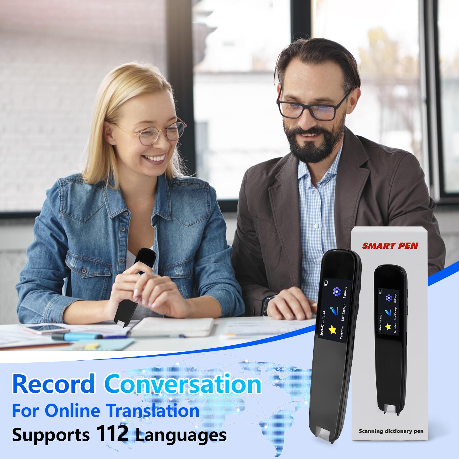 Daspom Scan Translation Pen, 1.97 inch Screen Translator Pen Scanner with 112 Languages Voice Translation, Offline OCR Digital Translation Pen for Student Dyslexia Adult Business Learning Travel