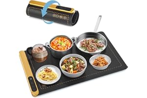 WYNESS Warming Trays for Buffets Party with 6 Temperature Settings, Warming Mat for Food with Full Surface Heating, Rollable & Portable Food Warmer with Auto Shut-Off, Black