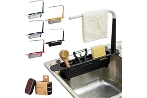 Updated Telescopic Sink Storage Rack, Adjustable Sink Storage, Expandable Sink Organizer with Bracket and Crossbar, Sink Rack