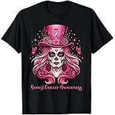 Skull Breast Cancer Awareness Skeleton Women Pink Ribbon T-Shirt