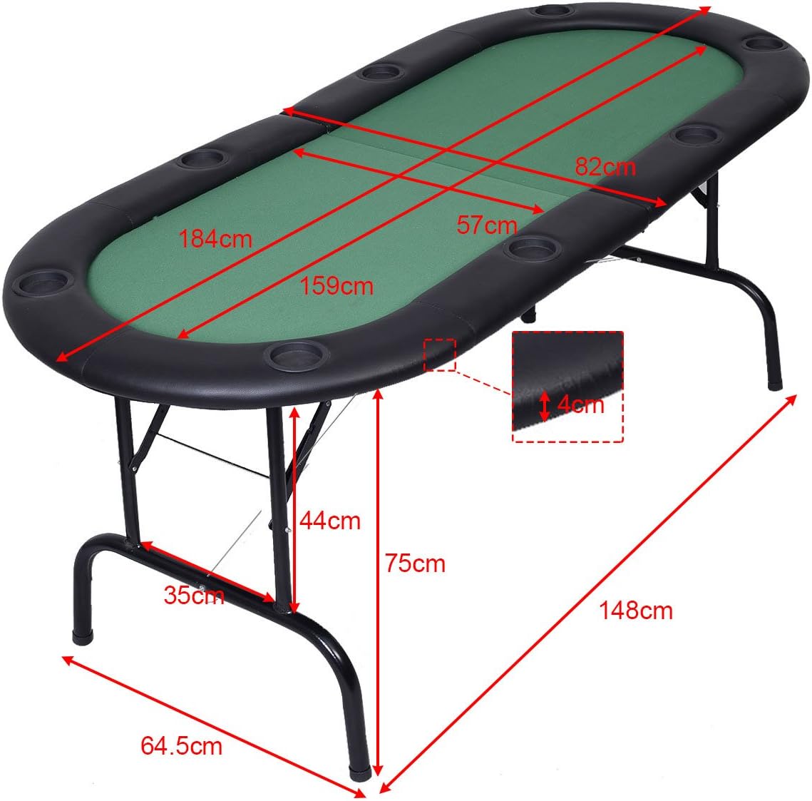Super Saturday COSTWAY Foldable Poker Table With Steel Stand For 8