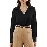 Belle Poque Women's Satin Blouses Long Sleeve Button Down Work Shirts Silk Business Casual Collared Tops