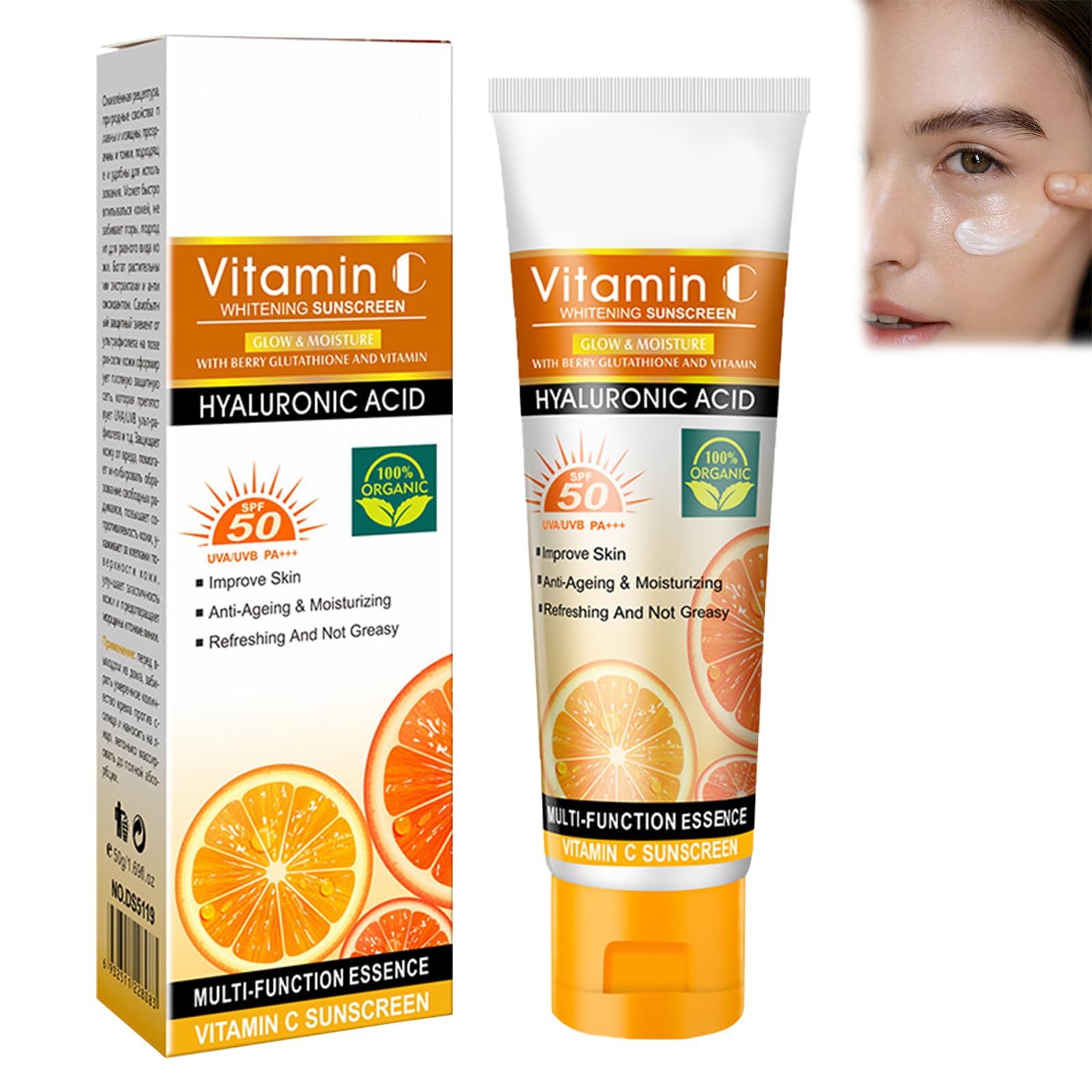 Sunscreen SPF 50 Face Moisturiser with Vitamin C, Sun Cream SPF 50+ for UVA & UVB Protection, Waterproof Daily Use