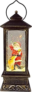 SPARKS Christmas Decorative Lanterns: Holiday Lighted Up Swirl Dome Snow Globe with Liquid Glitter. Christmas Lantern Snow Globe Santa Claus with Deer Home Christmas Decorations
