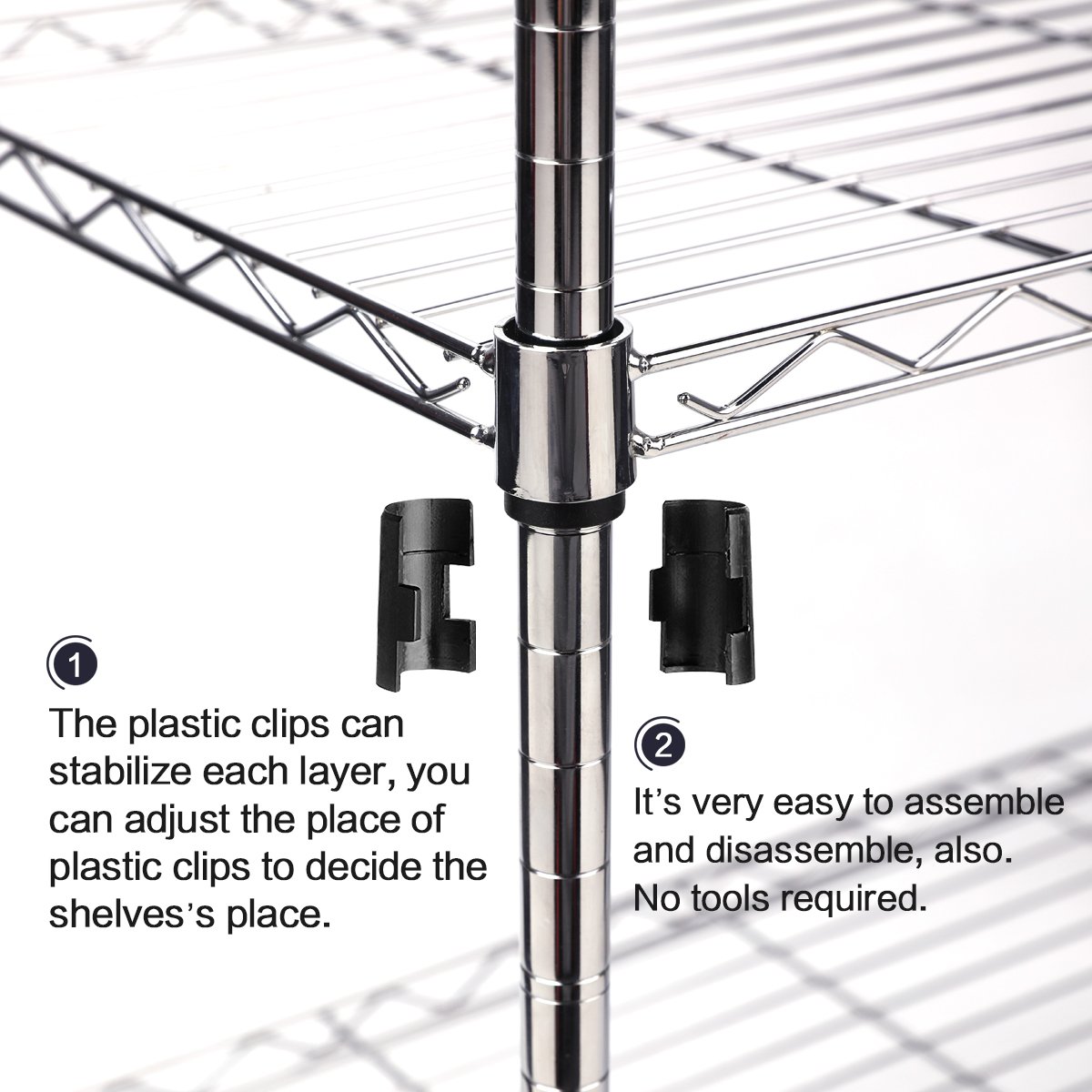 Kitchen Bakers Rack, Adjustable 4 Tiers Carbon Steel Multifunctional Moveable Microwaves Rack with Composite Board and Hooks