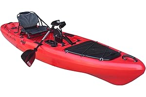 BKC PK13 13' Pedal Drive Fishing Kayak W/Rudder System and Instant Reverse, Paddle, Upright Back Support Aluminum Frame Seat, 1 Person Foot Operated Kayak