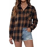 OLICE Womens Button Down Shirts Long Sleeve Plaid Shackets Business Casual Blouse Top with Pocket