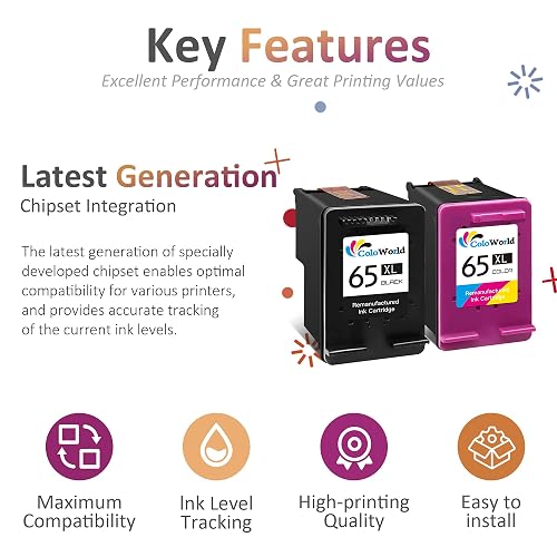 65XL Black Ink Cartridges Reanufactured for HP Ink 65 65XL Black Works