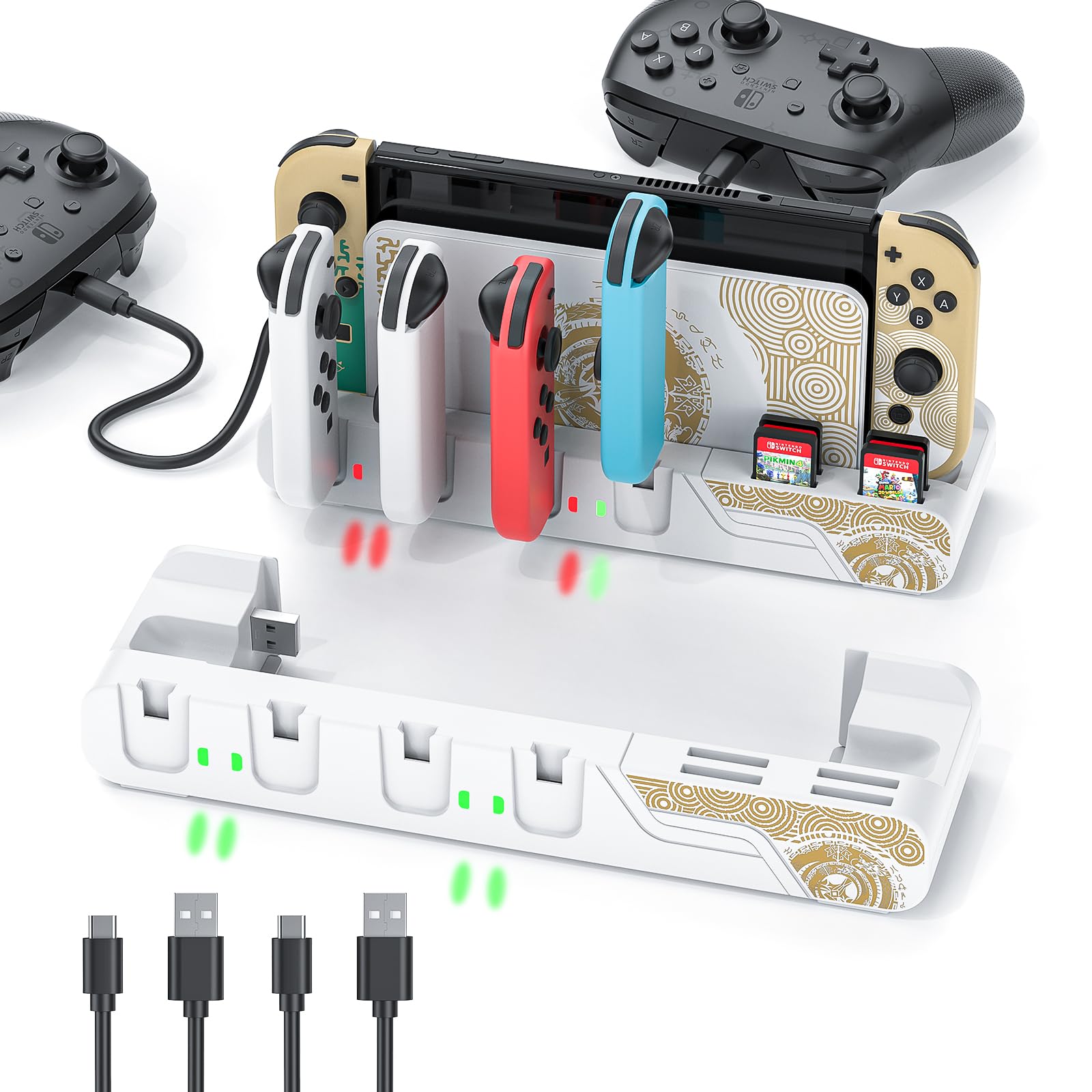 Switch Controller Charging Dock Compatible with Nintendo Switch OLED-The Legend of Zelda: Tears of The Kingdom Edition ＆ Switch Model Joycon, Switch Charging Station for 6 Joycons, Game Storage Stand