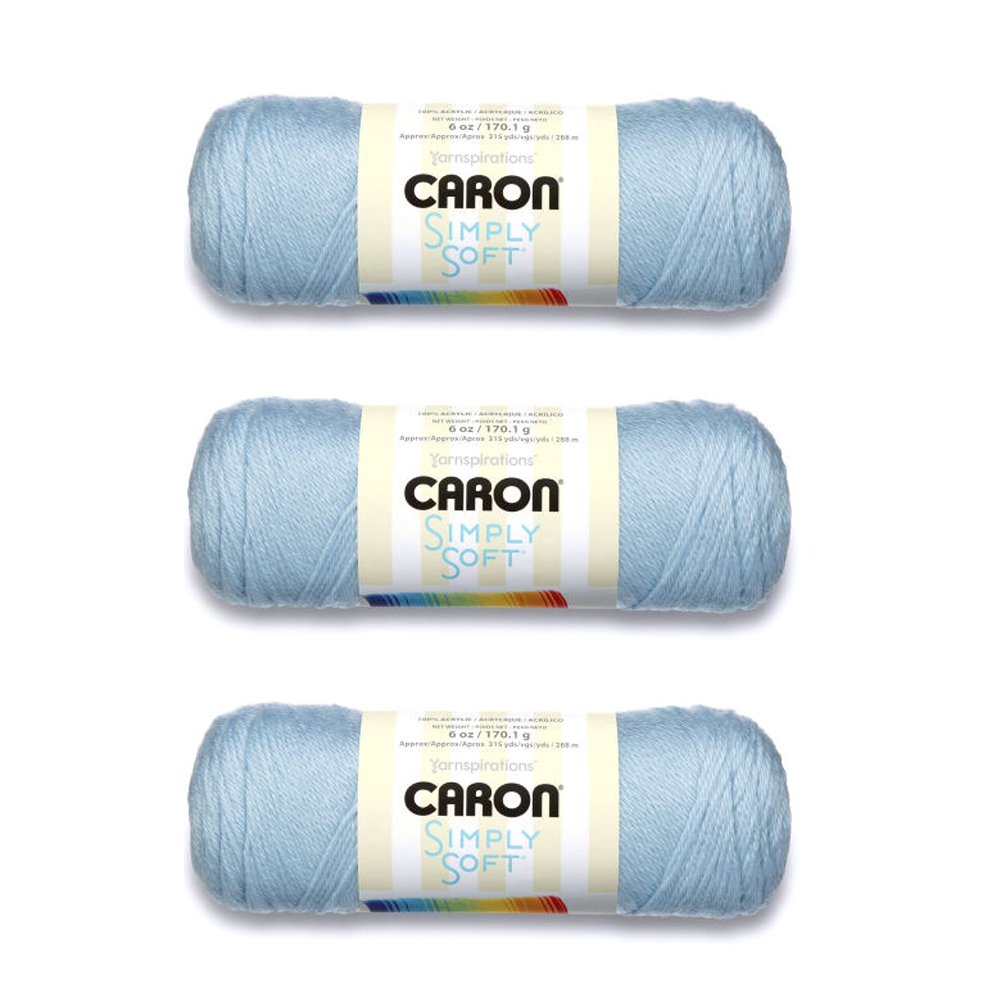 Caron Simply Soft Soft Blue Yarn - 3 Pack of 170g/6oz - Acrylic - 4 Medium (Worsted) - 315 Yards - Knitting/Crochet — image 1