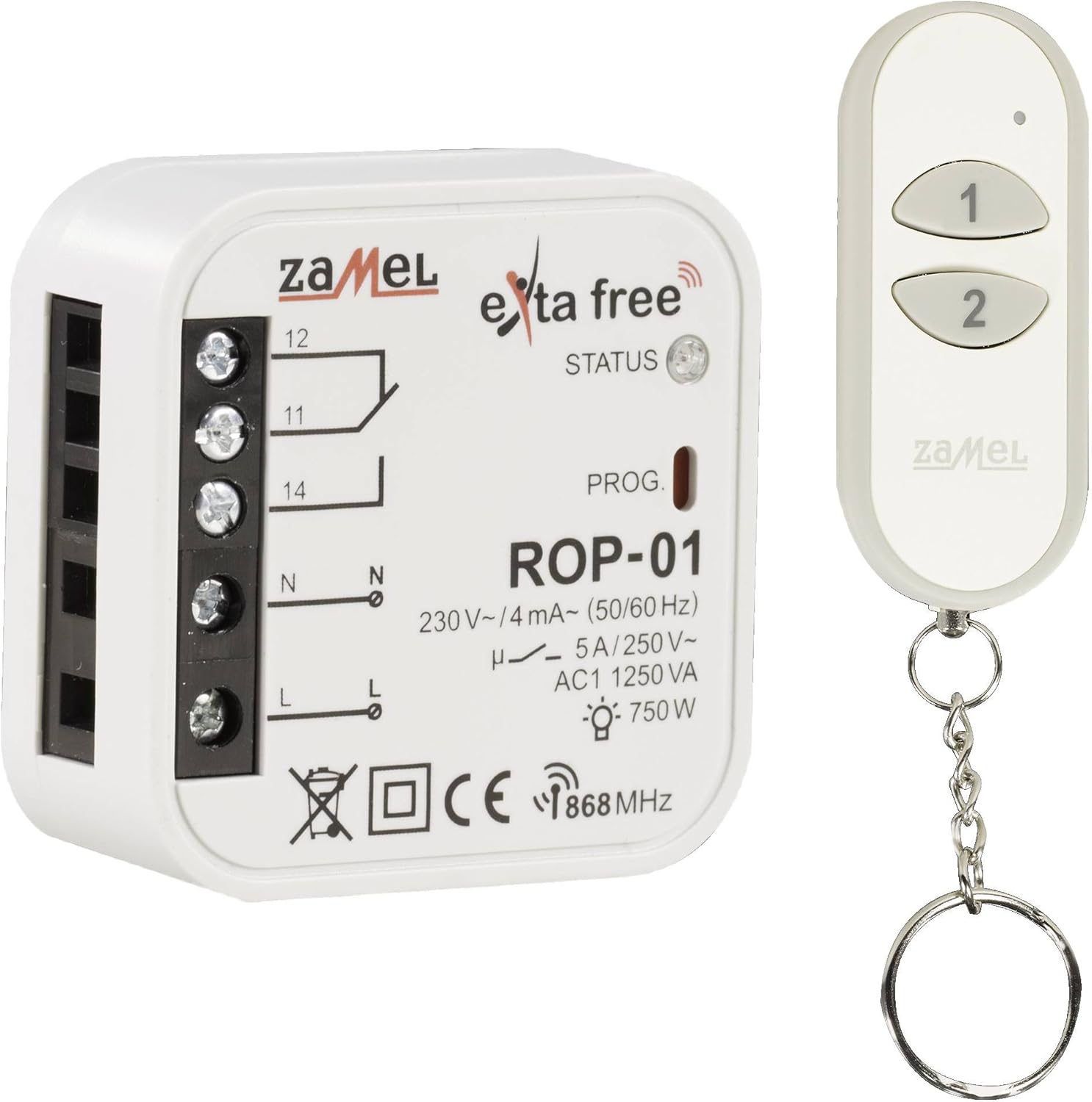 Exta Free Wireless Remote Light Switch Control Set, Universal. 1 Piece, RZB-05, Weiß