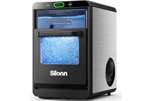 Silonn Nugget Ice Maker Countertop, Crushed Ice Maker & Pebble Ice Machine Produces 44lbs/24h with Front Pull-Out Water Tank & Removable Basket for Home/Kitchen, Stainless Steel