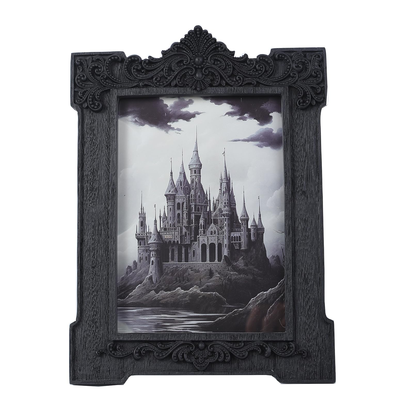 SIKOO Gothic Picture Frame, 5x7 Ornate Victorian Black, Arch Design, Tabletop & Wall Mount Display, Vintage Decor