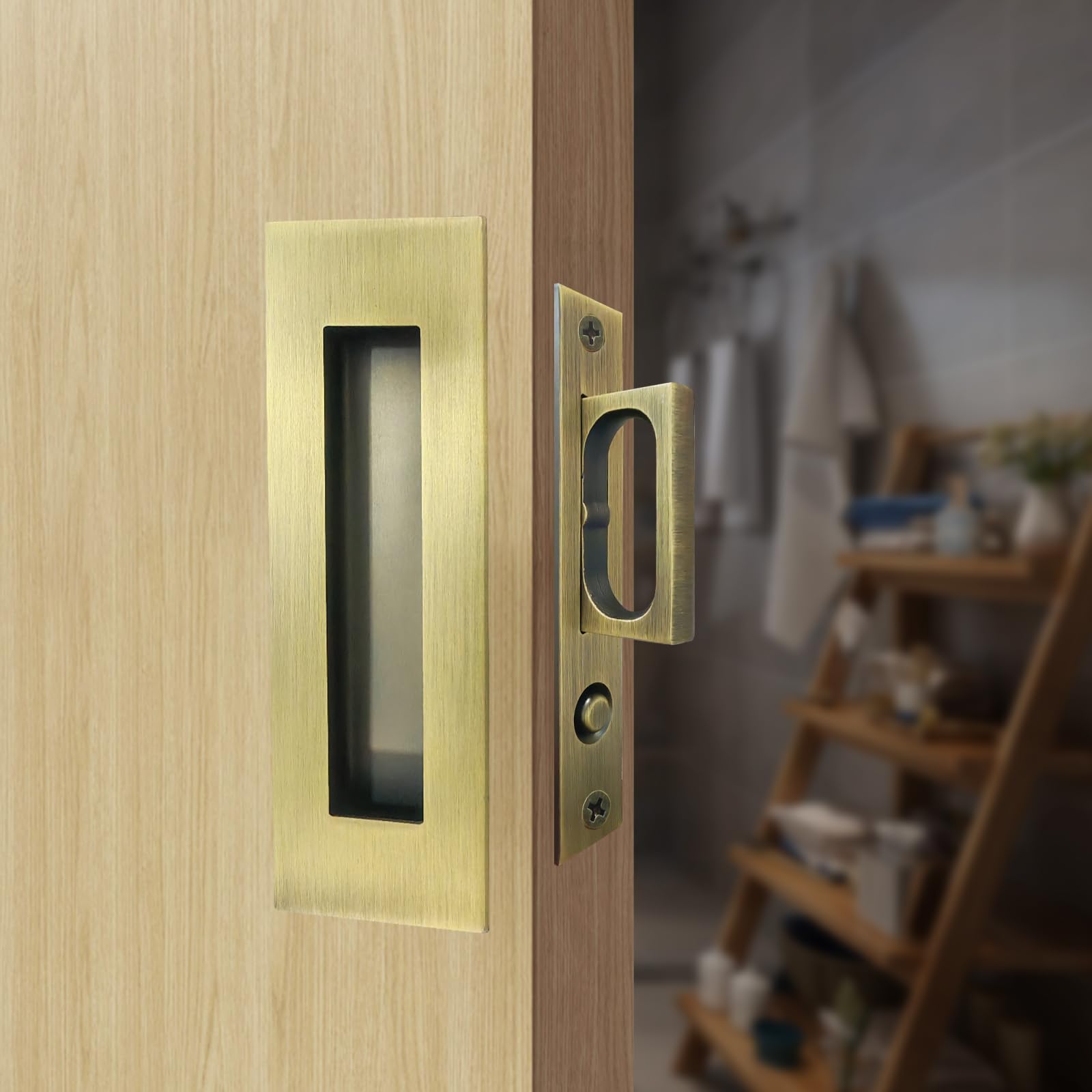 Photo 1 of senharvest Recessed Finger Flush Pulls with Edge Pull Antique Brass - 6Inch Sliding Closet Door Handles Hardware Suitable for Pocket Door,Closet Door,Sliding Doors, Barn Door Handle