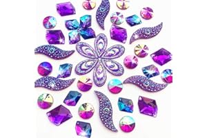 SUCCI SHAN 50PCS Special Effect Different Shapes Mirror AB Gems Sew On Rhinestones Faceted for Handicrafts Clothing Dress Decorations (Purple)
