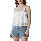 winkbay Women's Layered Ruffle Crop Camisole Top Summer Square Neck Spaghetti Strap Flowy Cute Going Out Tops