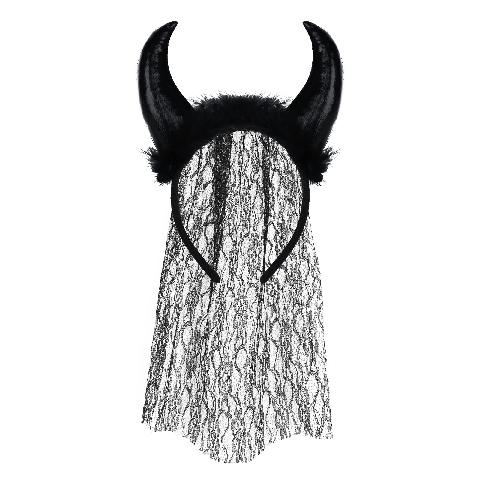Halloween Horns Headband with Long Black Veil Gothic Devil Head Pieces Headwear Fancy Dress Cosplay Headdress Photo Props Party Supplies Party Costume(2 Pack)