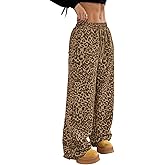 ACCPUR Women's Leopard Baggy Wide Leg Sweatpants Drawstring High Waisted Cheetah Print Lounge Barrel Trousers with Pockets