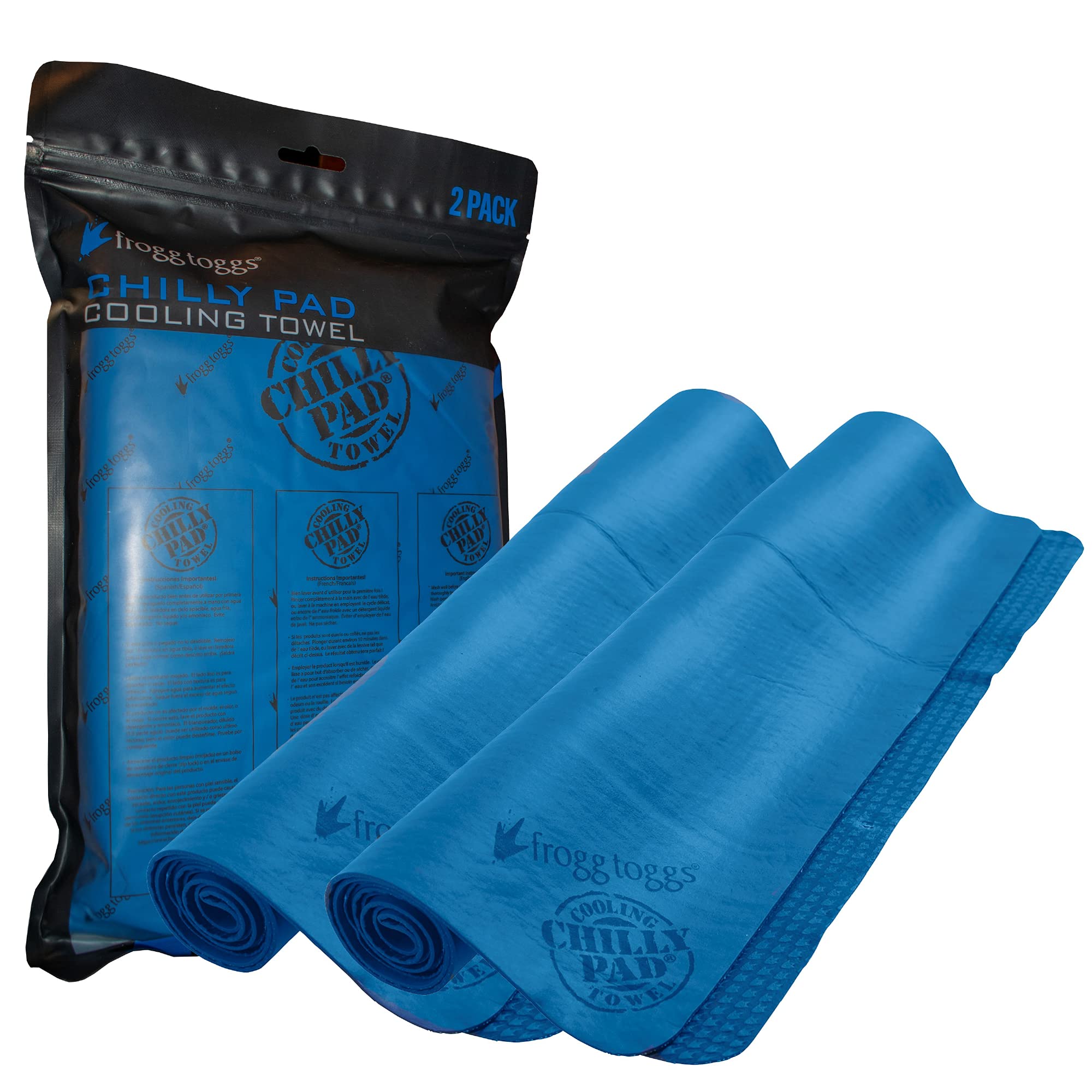 FROGG TOGGS Chilly Pad Cooling Towel, 2 Pack, 33" x 13", Blue