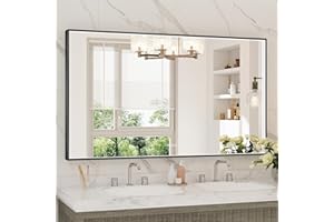 Twalsu 55x32 Inch LED Bathroom Mirror, Black Metal Framed Lighted Mirror for Bathroom, Wall Mouted LED Vanity Mirror with Lights, 3 Colors and Stepless Dimmable, Anti-Fog, Memory