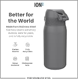 Ion8 Lightweight Steel Kids Water Bottle 400ml Grey Leak Proof Dishwasher Safe view 5