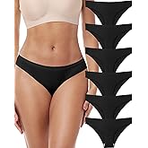 PURILINE 6 Pack Seamless Womens Thong Underwear Hipster No Show Low Rise Sexy Bikini Panties Silky Stretch Breathable Soft