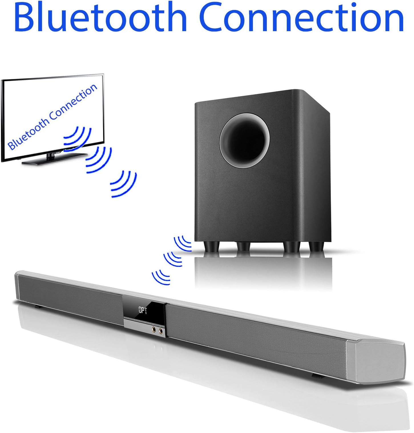Boytone BT-888 Audio 39 inch 80W Bluetooth Sound Bar with Bluetooth Subwoofer Home Theater System for Streaming TV, Phones Tablets, Automatically Connect Your Subwoofer to The Sound Bar and Source