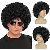 MODERN QUEEN Disco Afro Wigs Brown Black for Men Women Funny Disco Rock Hippie Costume Wig Short Curly No Smell & Thick Easy to Style 70`s 80s Wig for The Birthday Party and Halloween Romping Roper