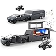 QUAFRET 1/32 Scale Toy Car Metal Model for Kid, Alloy Diecast Pickup Trailer RV Model Kit,Toy Trucks with Sound and Light, Off-Road Vehicle Collections for Boy Girl Toddler Birthday（Black）