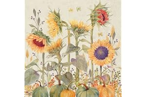 Boston International IHR Floral Fall Autumn Thanksgiving 3-Ply Paper Napkins, 20-Count Cocktail Size, Sunflowers