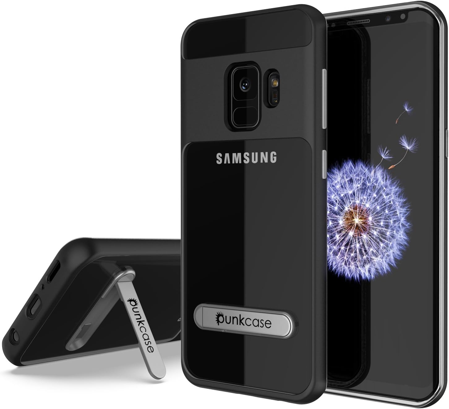 Galaxy S9 Case, PUNKcase [Lucid 3.0 Series] [Slim Fit] [Clear Back] Armor Cover w/Integrated Kickstand, Anti-Shock System & PUNKSHIELD Screen Protector for Samsung Galaxy S9 [Black]