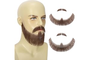 PARCERIA Fake Beard and Mustache Handmade with Human Hair, Full Beard Style with Larger Size and Fuller Look, Realistic Mustache with Soft Invisible Mesh for Costumes Facial Hair, Cosplay, Theatrical (Brown)