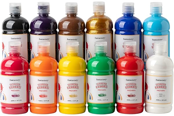 Fantastory Tempera Paint for Kids 12 Colors (16.9 oz Each) Washable Tempera Paint, Kids Poster Paint Sponge Painting, Non-Tox