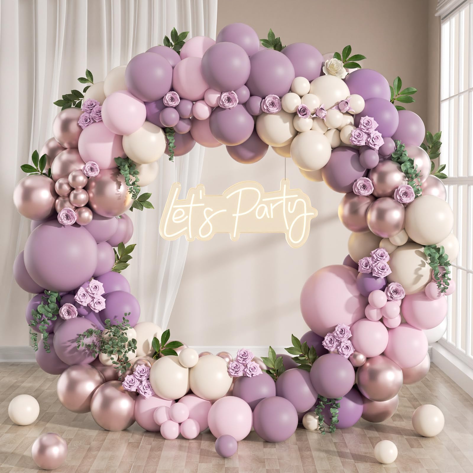 Photo 1 of Lavender Balloon Garland Arch Kit, 130pcs Pink and Purple Balloon Arch Kit with Dusty Purple Light Pink Sand White Metallic Rose Gold Balloons for Birthday Wedding Butterfly Baby Shower Decorations