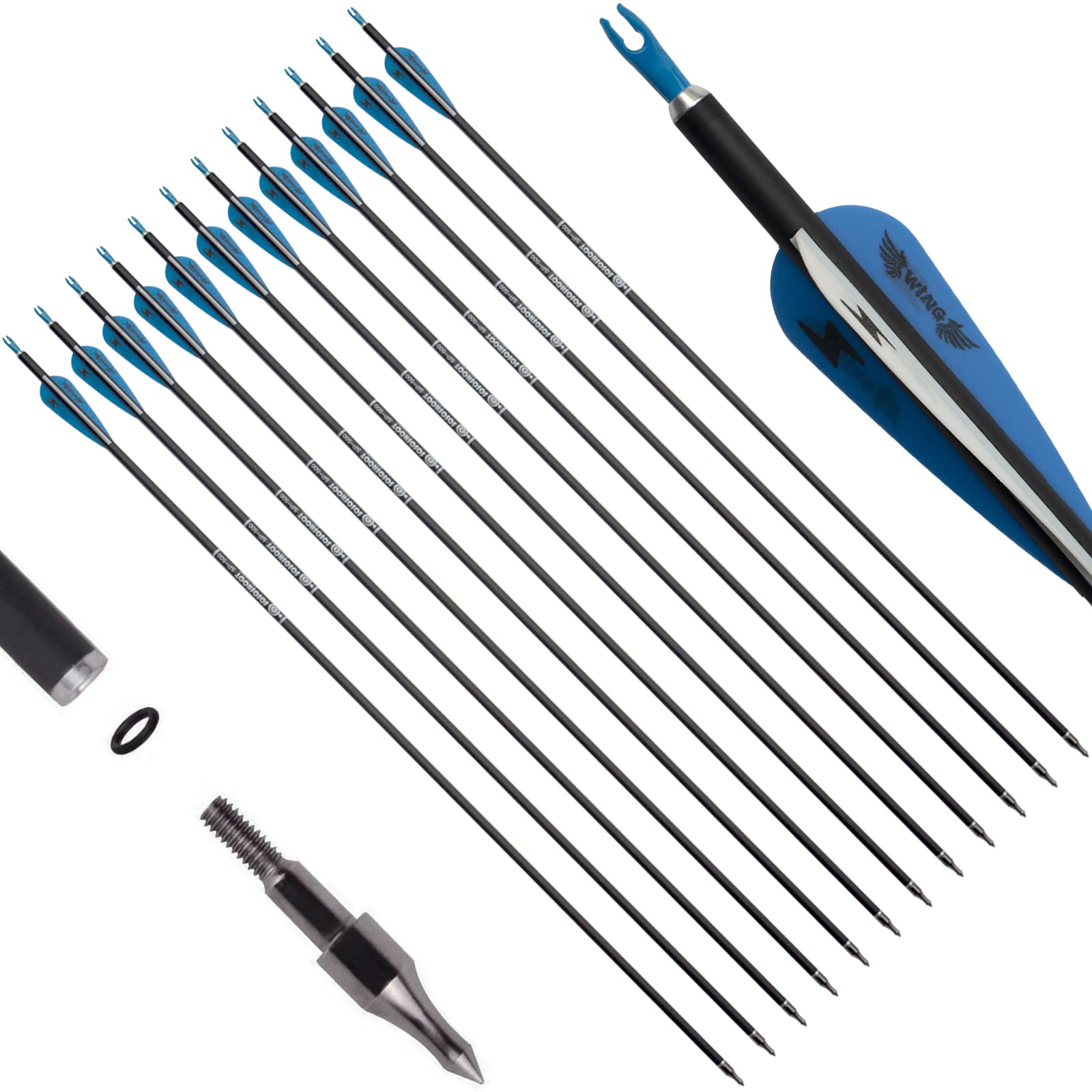 30 Inch Carbon Arrow Practice Hunting Arrows - 12 Pack With Removable Tips For Compound & Recurve Bows