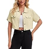 CIMUK Women's Short Sleeve Denim Jacket Trendy Classic Casual Summer Cropped Jean Jacket