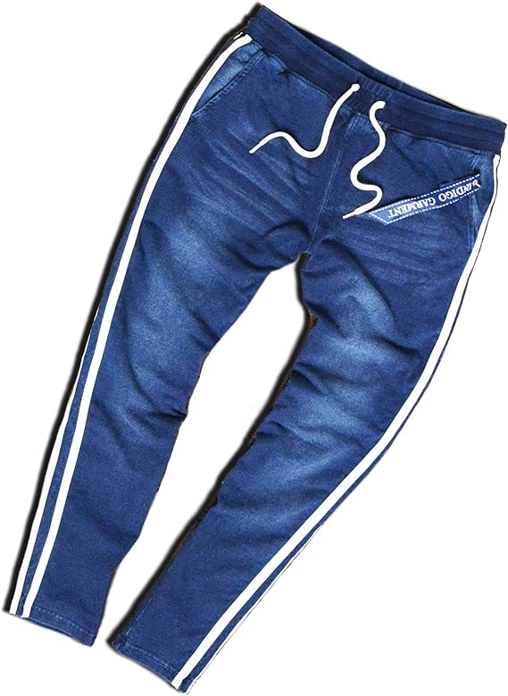 Amazon Slow Easy 2本ライン カットデニム トラックパンツ ストレッチ素材で着心地抜群 カジュアルファッション スポーティーファッション おしゃれルームウェア トラックパンツ スウェットパンツ ジーンズ 通販