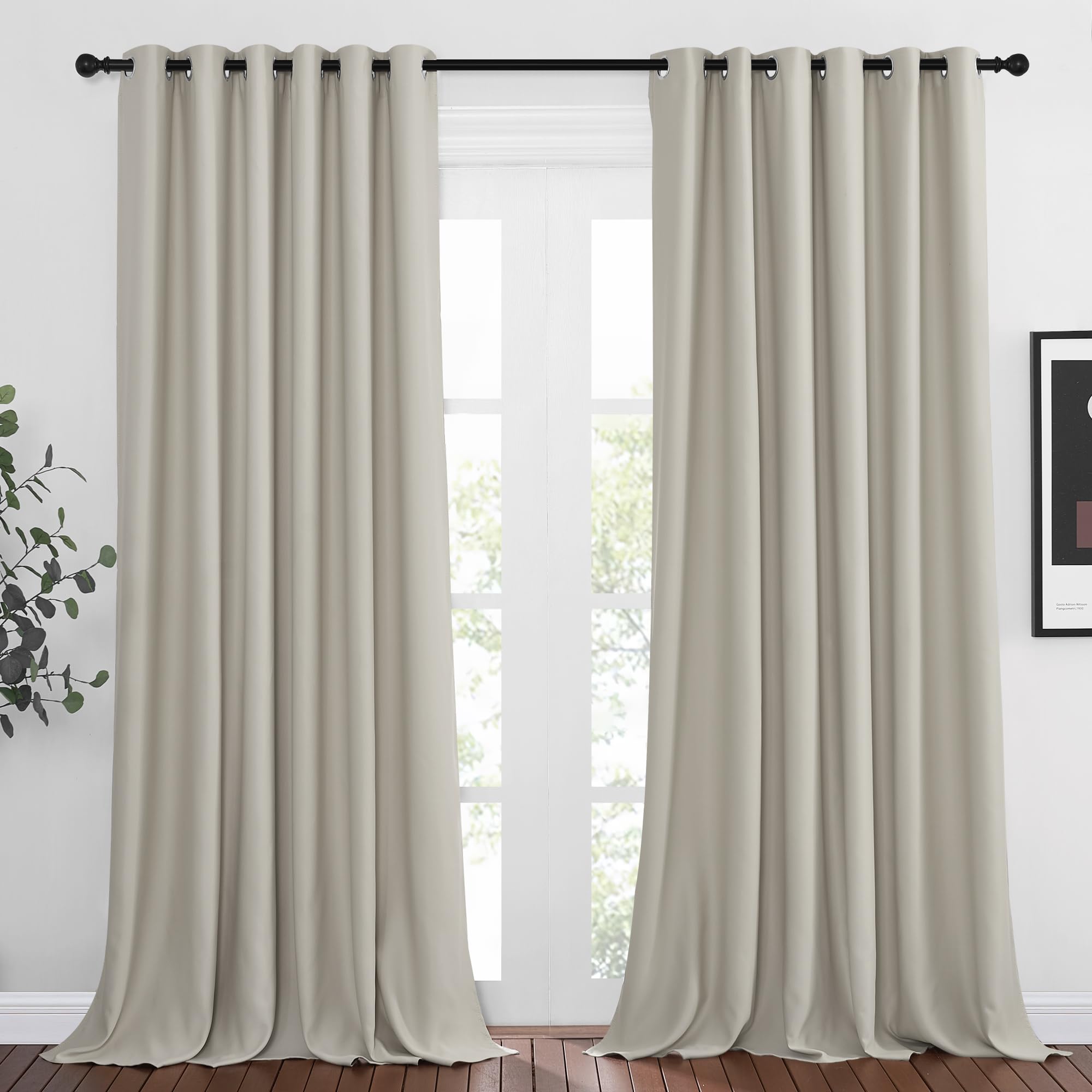 Photo 1 of NICETOWN Room Darkening Draperies Curtain Panels - Window Treatment Thermal Insulated Solid Grommet Room Darkening Curtains/Panels/Drapes for Bedroom (Natural, Set of 2, 80 by 95 Inch)